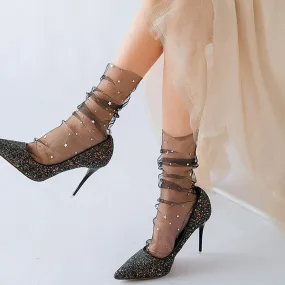 Star Moon Tulle Socks Women Transparent Woman Socks Female