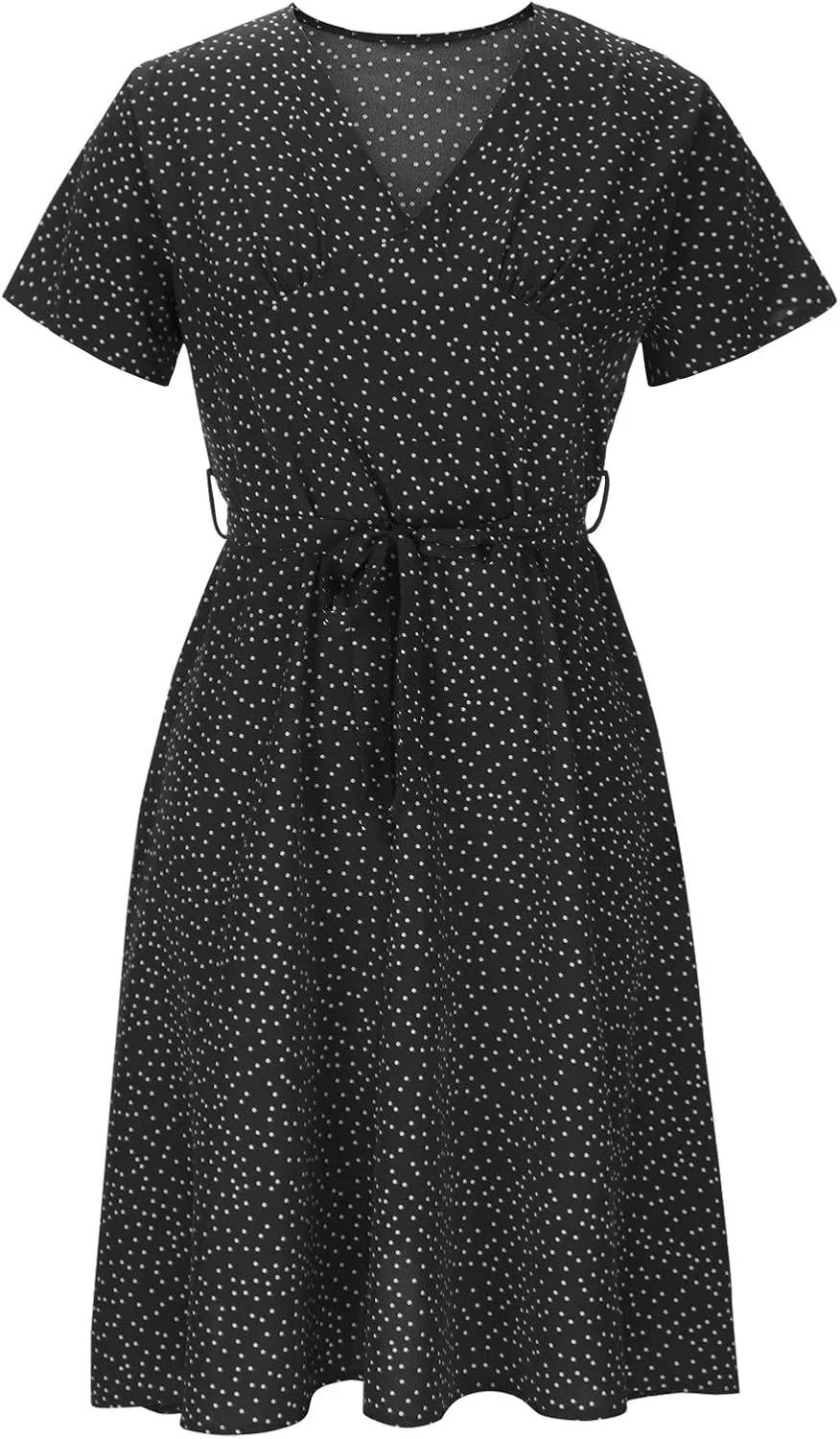 Summer Dresses for Women Floral Boho Dress Beach Casual Mid Length Dress Short Sleeve Flowy Elegant Midi Dresses