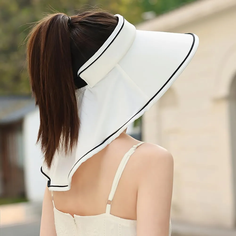 Sun Visor Hats for Women Wide Brim UPF 50  UV Sun Protection Visor Hats Casual Adjustable Roll up Summer Beach Caps
