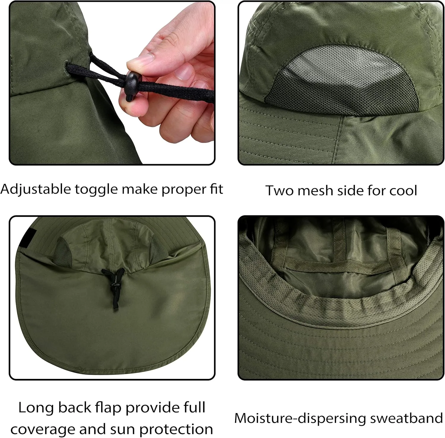 Tirrinia Neck Flap Fishing Safari Cap for Men & Women, Wide Brim Sun Hat for Outdoor Hiking, Camping, Gardening