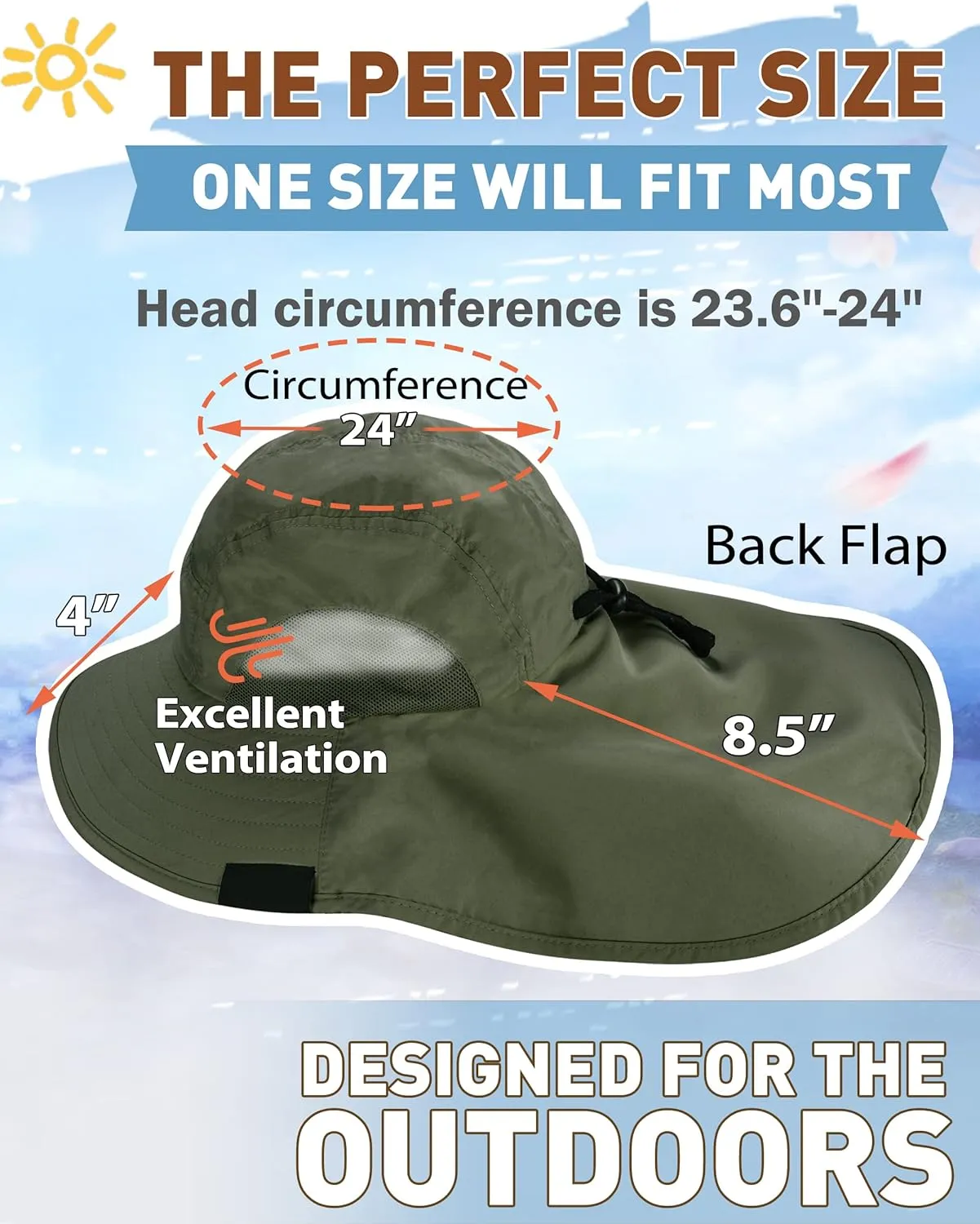 Tirrinia Neck Flap Fishing Safari Cap for Men & Women, Wide Brim Sun Hat for Outdoor Hiking, Camping, Gardening