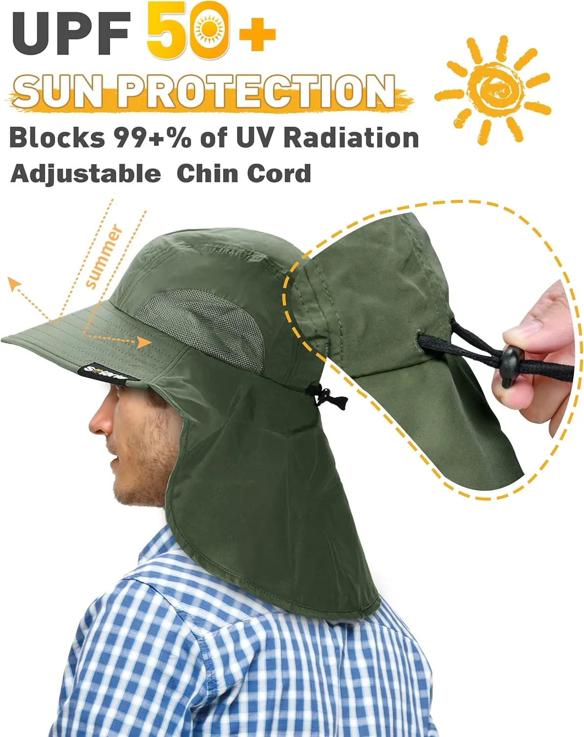 Tirrinia Neck Flap Fishing Safari Cap for Men & Women, Wide Brim Sun Hat for Outdoor Hiking, Camping, Gardening
