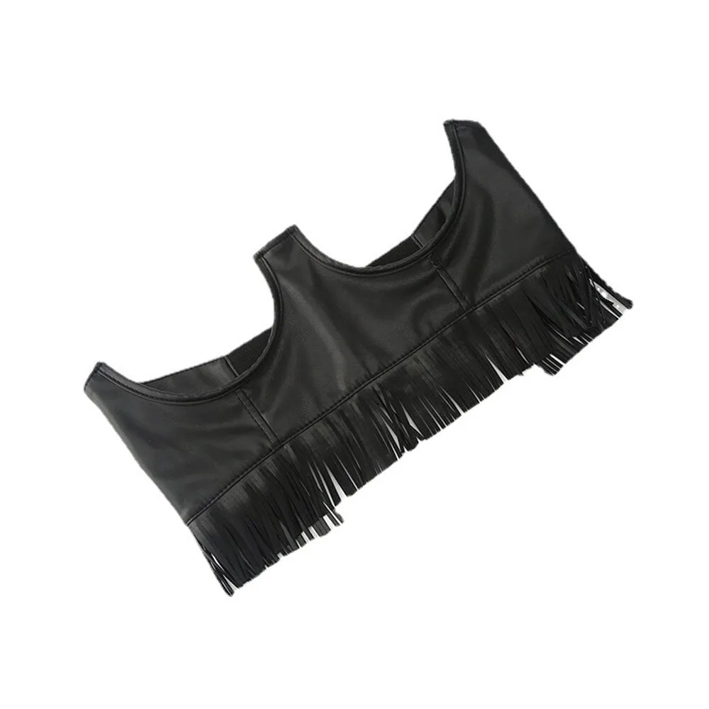 Underbust Corset Style Wide Belts Fringed Faux Leather
