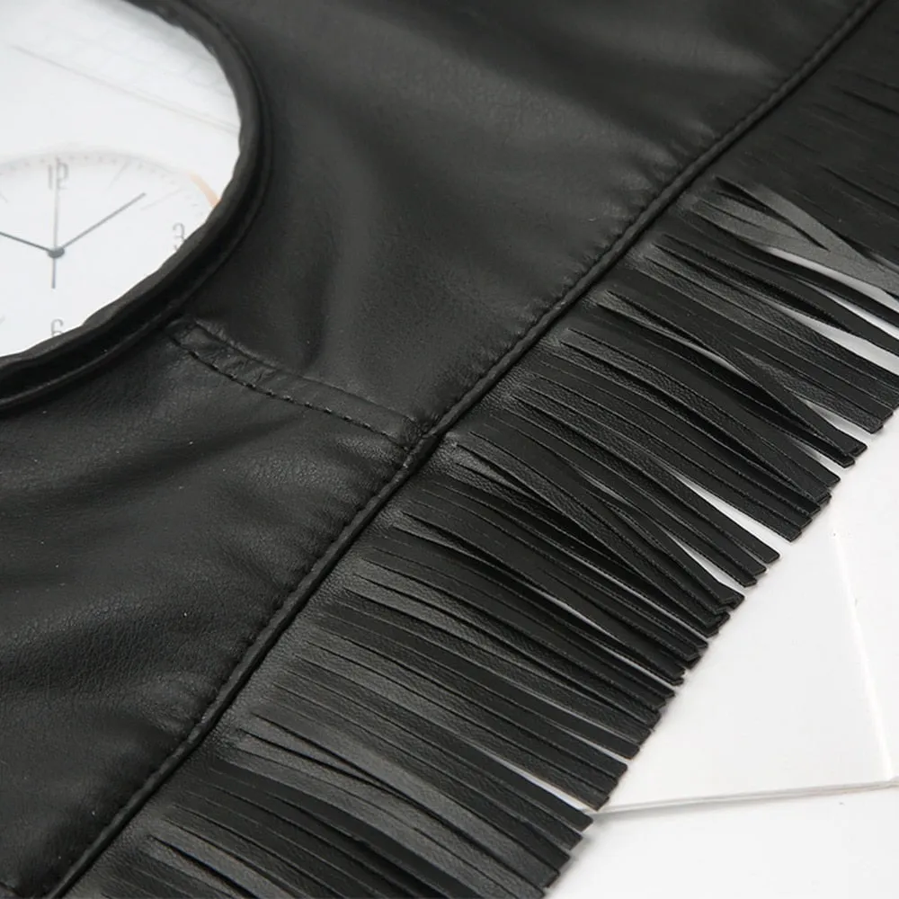 Underbust Corset Style Wide Belts Fringed Faux Leather