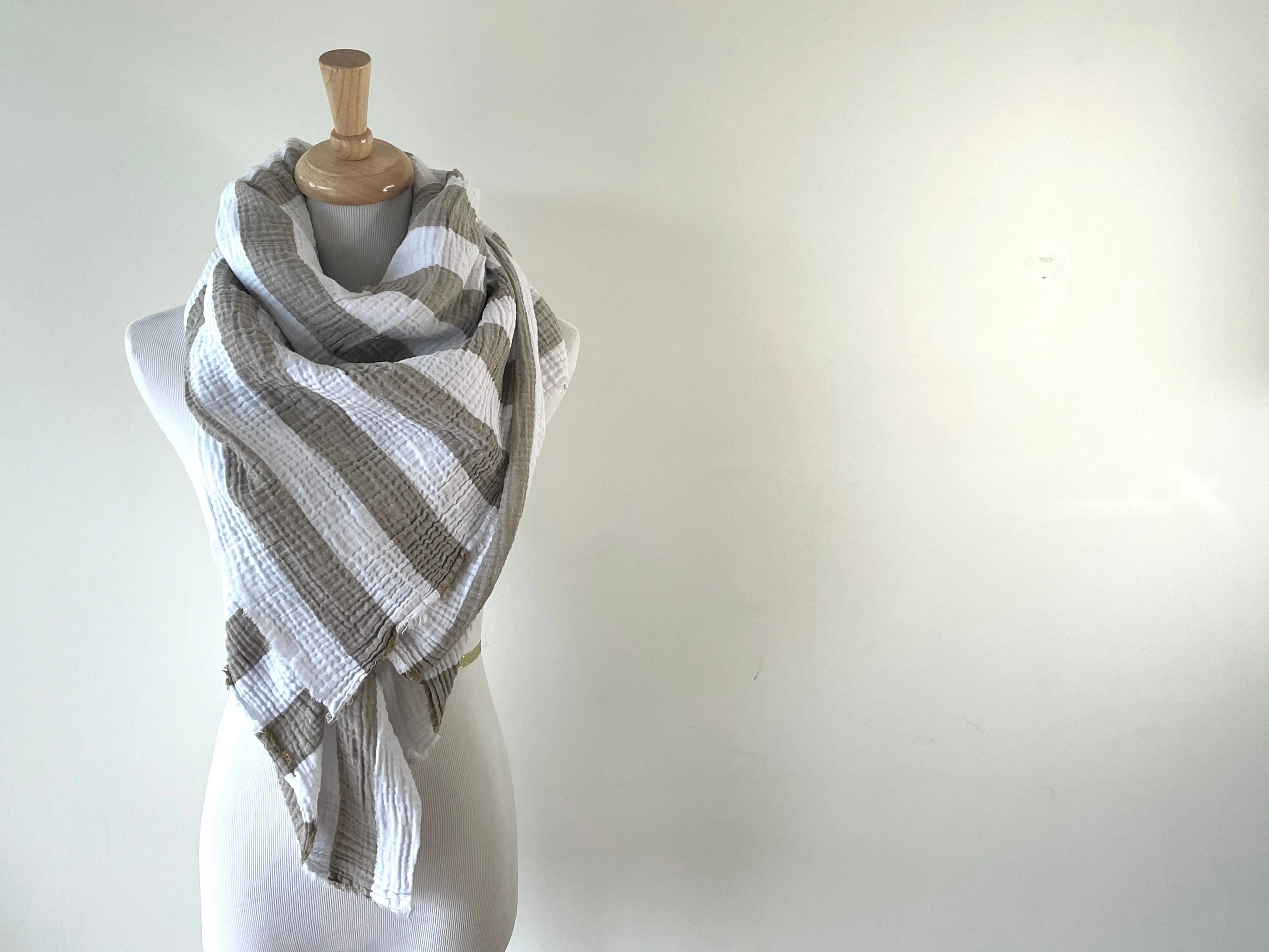 White and tan striped Gauze Blanket Scarf
