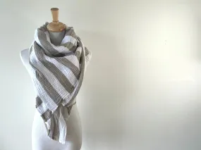 White and tan striped Gauze Blanket Scarf
