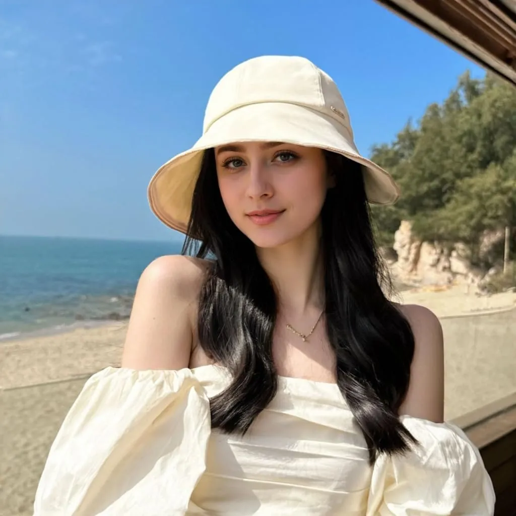 Wide Brim Sun Hat for Woman Bowknot Beach Bucket Hats Sun Protection Fishing Cap Adjustable Cotton with Ponytail Hole UPF50