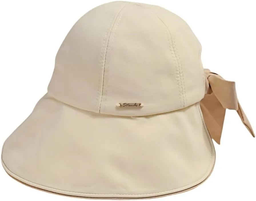 Wide Brim Sun Hat for Woman Bowknot Beach Bucket Hats Sun Protection Fishing Cap Adjustable Cotton with Ponytail Hole UPF50