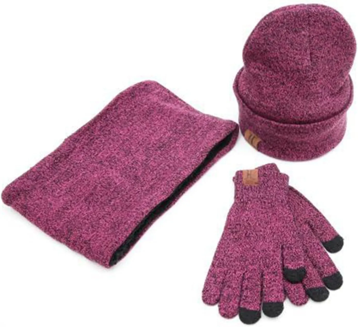 Winter Hat Scarf and Glove Set for Men Women Thickened Knitted Beanie Soft Neck Scarf Warmer Touchscreen Gloves 3 Pcs