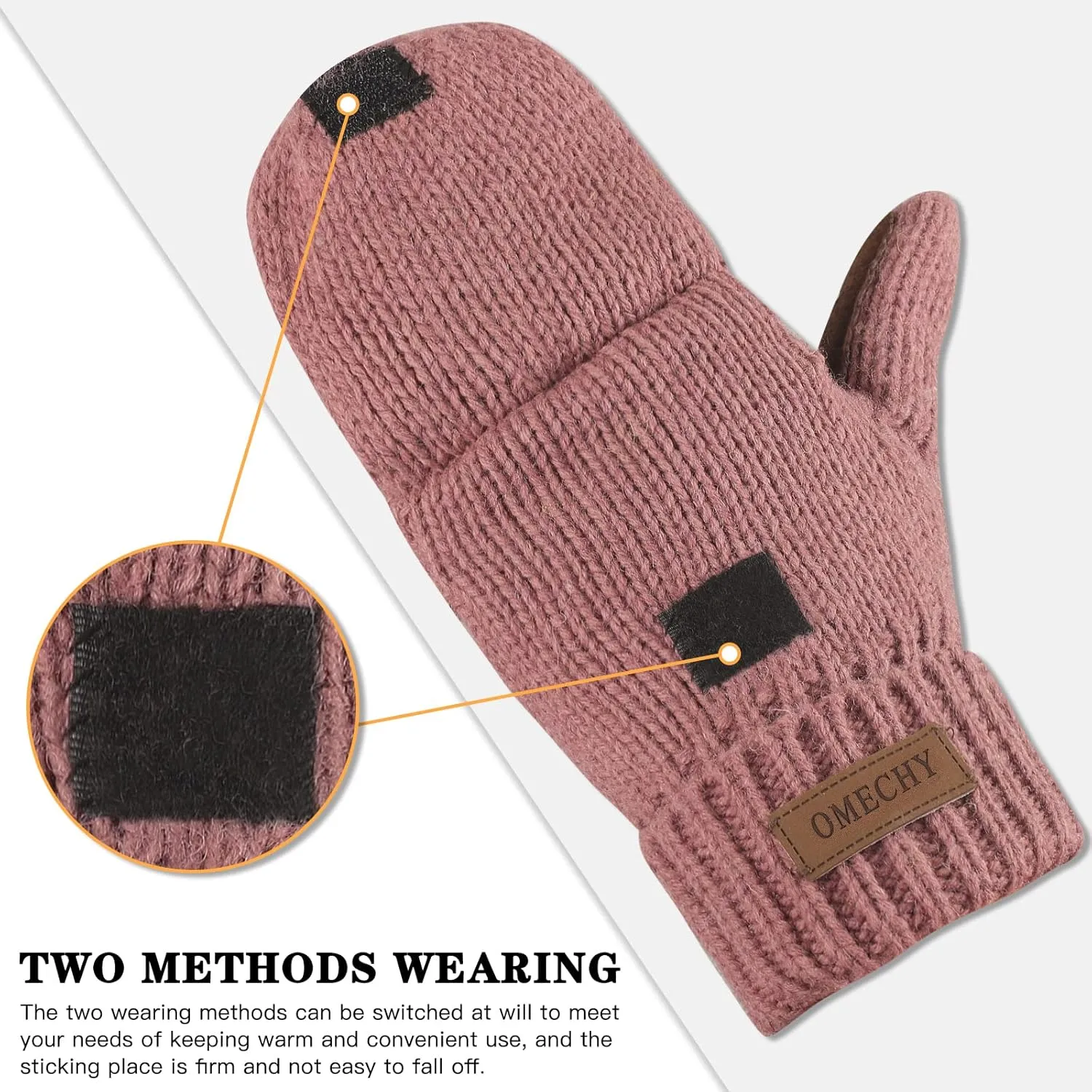 Winter Knitted Fingerless Wool Gloves Thermal Insulation Warm Convertible Mittens Flap Cover for Men Women