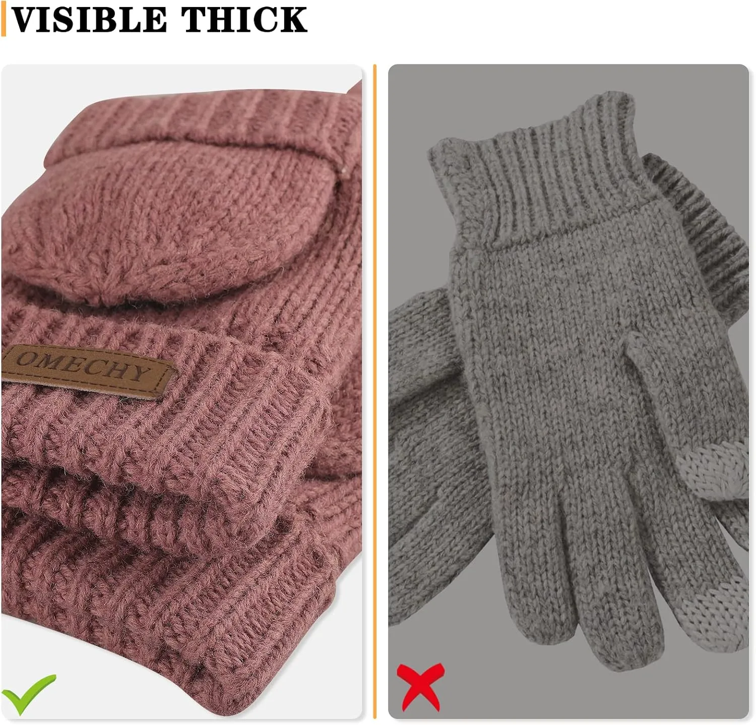 Winter Knitted Fingerless Wool Gloves Thermal Insulation Warm Convertible Mittens Flap Cover for Men Women