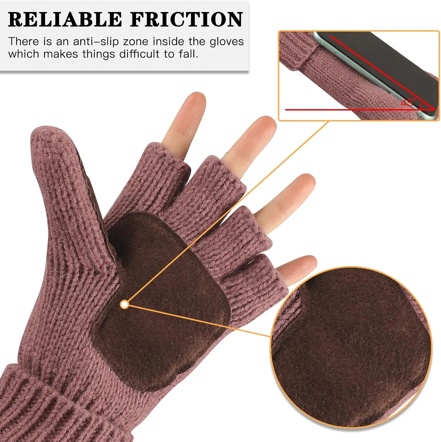 Winter Knitted Fingerless Wool Gloves Thermal Insulation Warm Convertible Mittens Flap Cover for Men Women