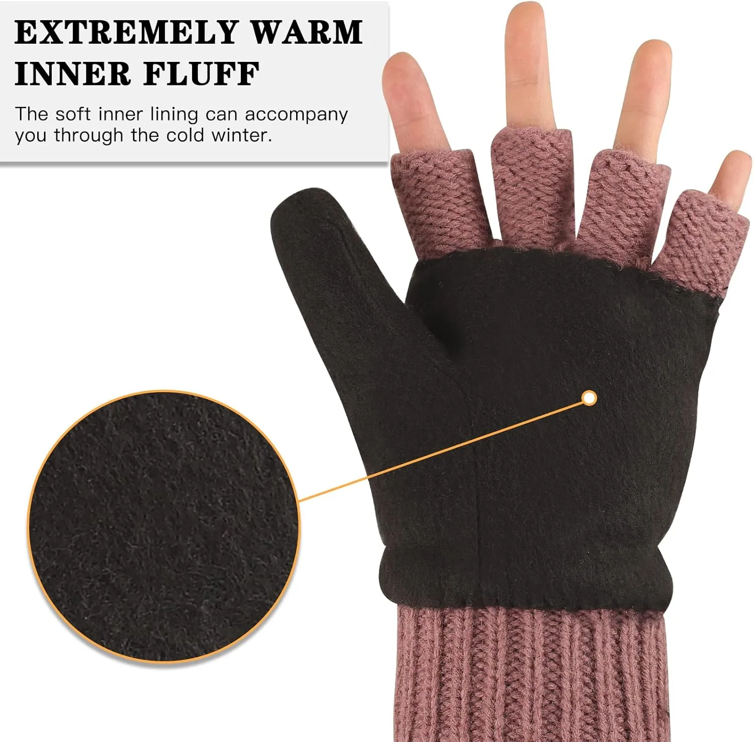 Winter Knitted Fingerless Wool Gloves Thermal Insulation Warm Convertible Mittens Flap Cover for Men Women