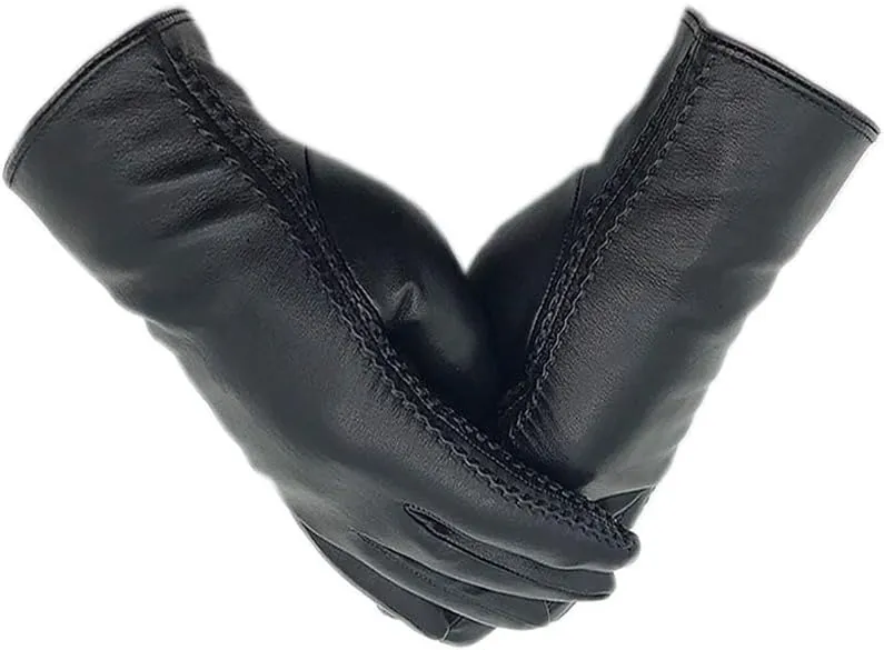 Winter Men's Leather Gloves Warm Gift with Lined Cycling Driving Mittens