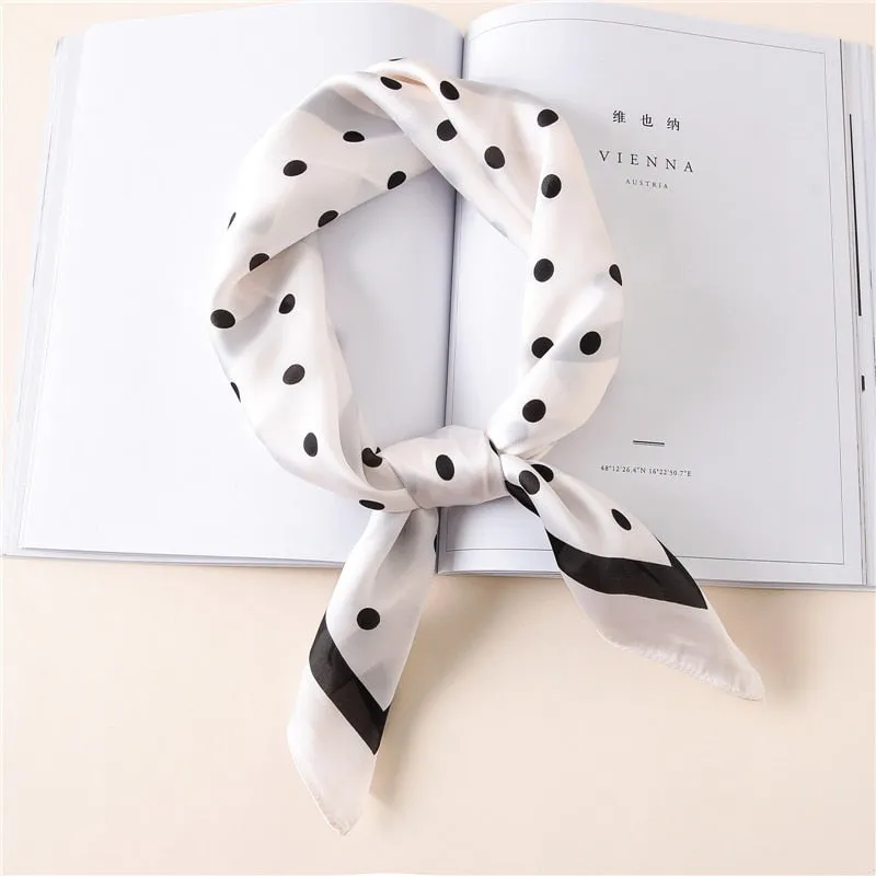 Women Fashion Luxury Striped Dots Pure Silk Foulard Square Head Scarf