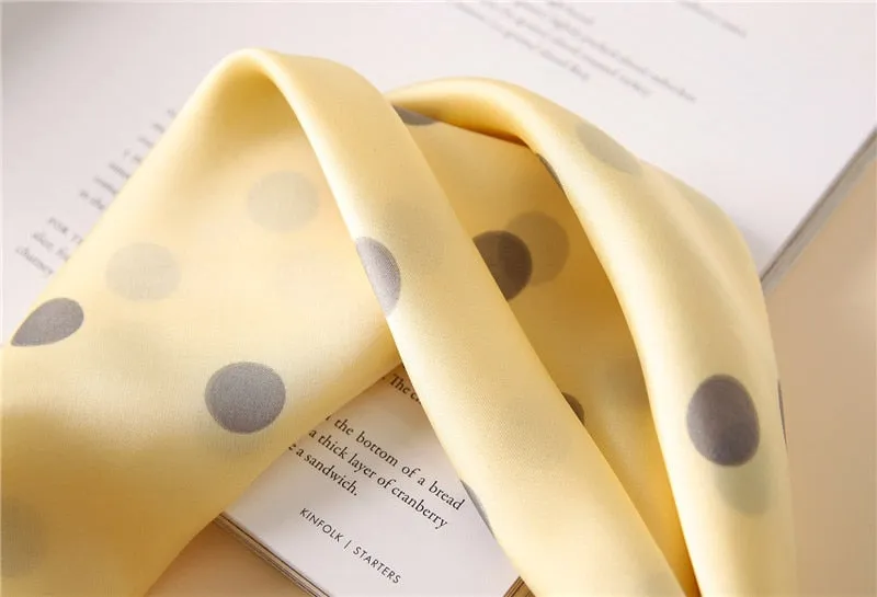 Women Fashion Luxury Striped Dots Pure Silk Foulard Square Head Scarf