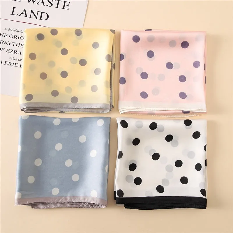 Women Fashion Luxury Striped Dots Pure Silk Foulard Square Head Scarf
