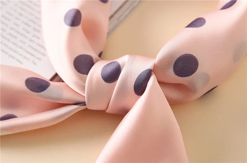 Women Fashion Luxury Striped Dots Pure Silk Foulard Square Head Scarf