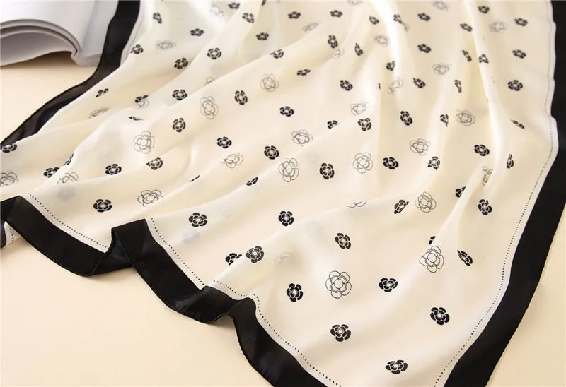 Women Fashion Luxury Striped Dots Pure Silk Foulard Square Head Scarf