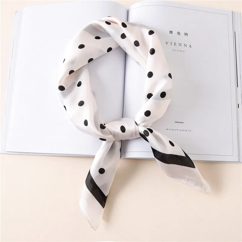 Women Fashion Luxury Striped Dots Pure Silk Foulard Square Head Scarf
