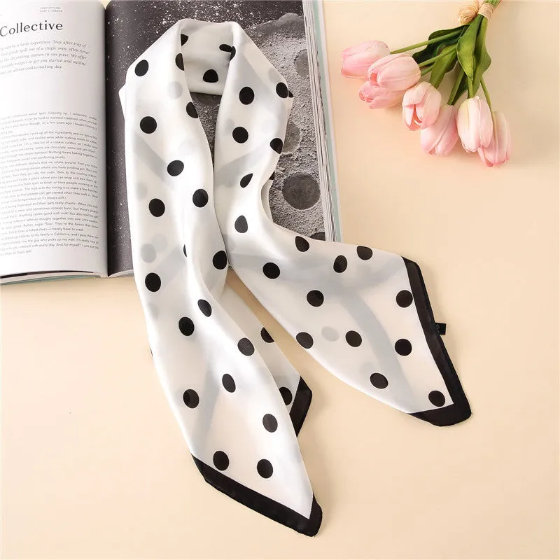 Women Fashion Luxury Striped Dots Pure Silk Foulard Square Head Scarf