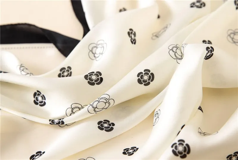 Women Fashion Luxury Striped Dots Pure Silk Foulard Square Head Scarf