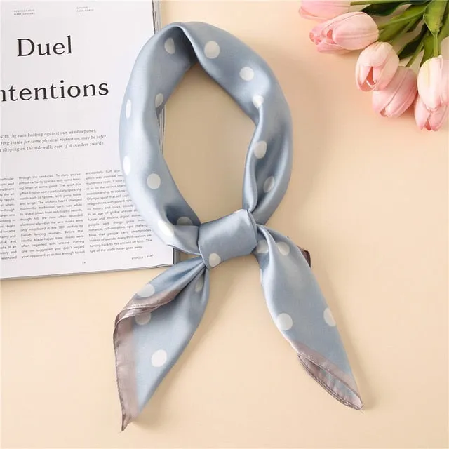 Women Fashion Luxury Striped Dots Pure Silk Foulard Square Head Scarf