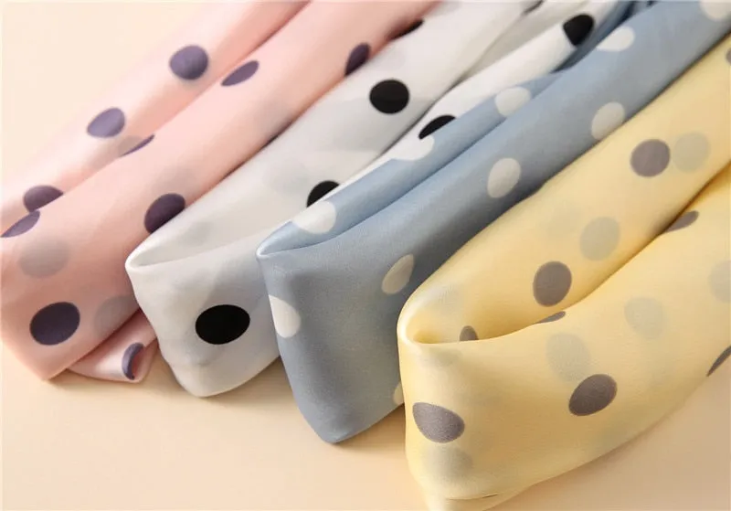Women Fashion Luxury Striped Dots Pure Silk Foulard Square Head Scarf
