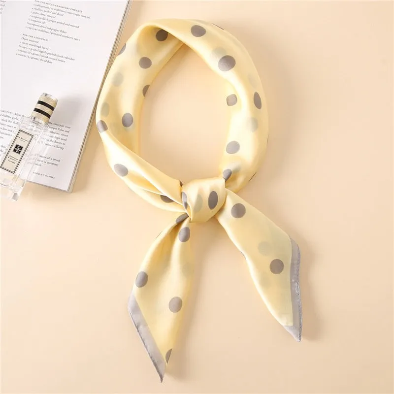 Women Fashion Luxury Striped Dots Pure Silk Foulard Square Head Scarf