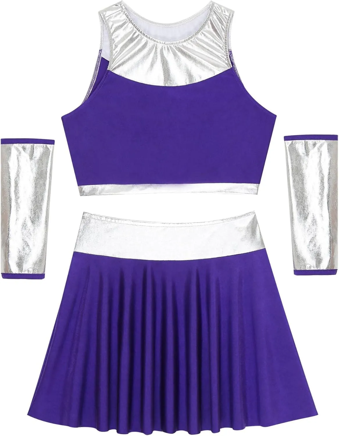 Women Halloween Cosplay Costume Sleeveless Crop Top Mini Pleated Skirt with Gloves Rave Outfit