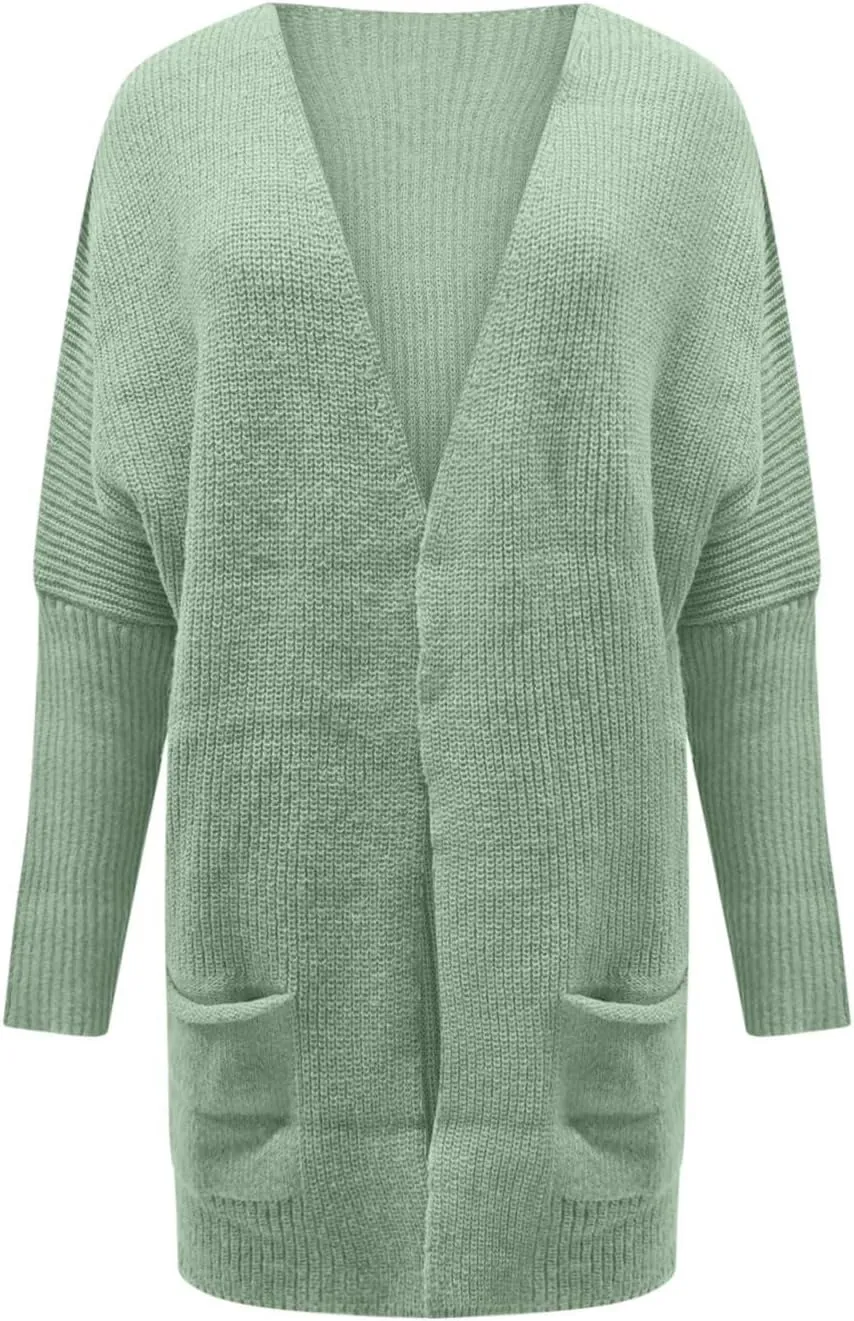 Women Oversized Long Cardigans Sweater Batwing Sleeve Open Front Chunky Knit Coat Fall Winter Outwear with Pockets