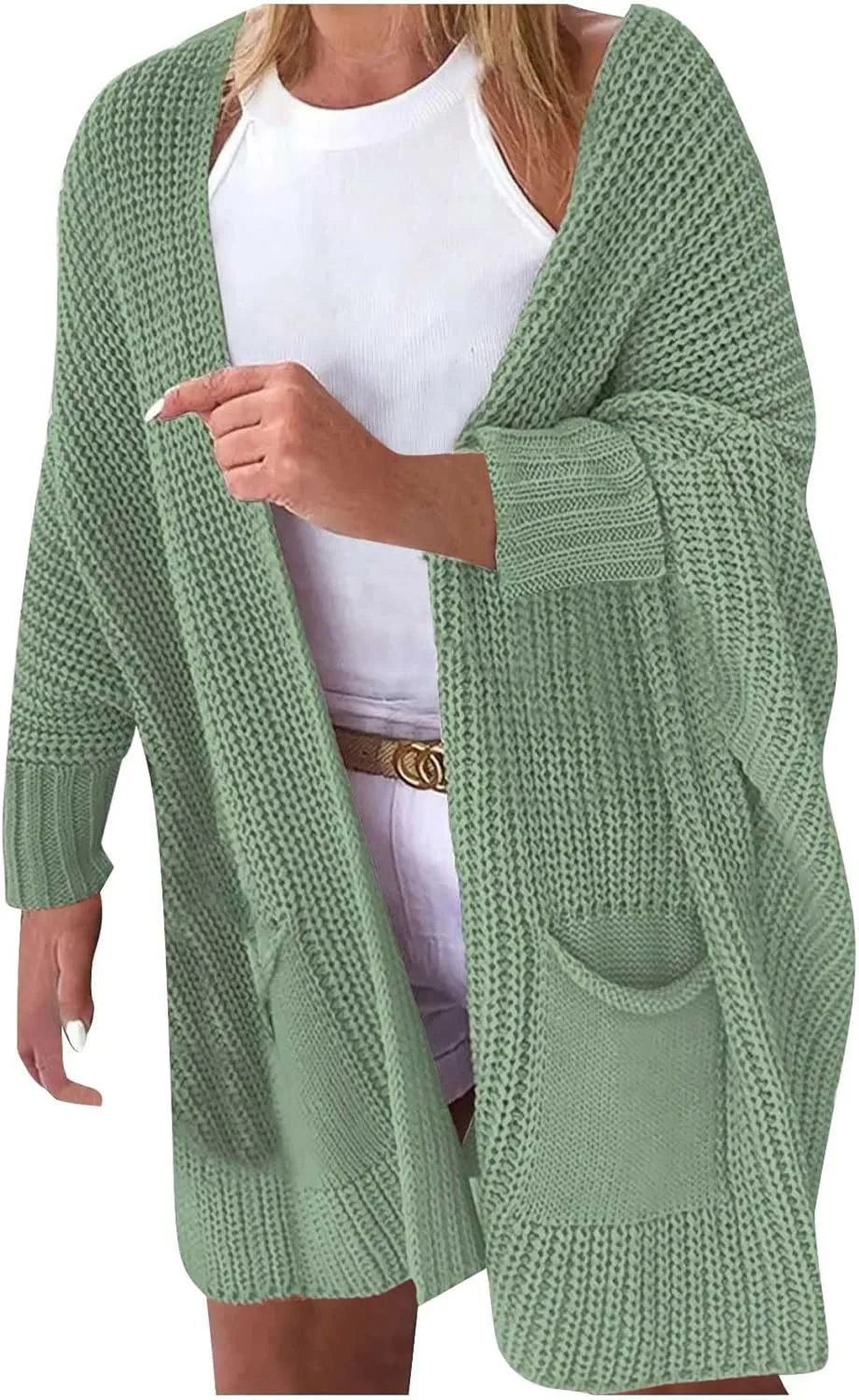 Women Oversized Long Cardigans Sweater Batwing Sleeve Open Front Chunky Knit Coat Fall Winter Outwear with Pockets