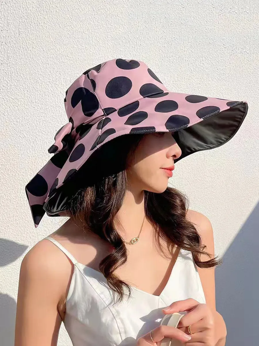 Women Summer Casual Dot Print Bowknot Sunproof Hat FG1016