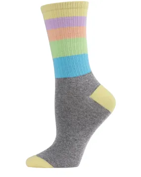 Women's Multicolor Pastel Stripe Crew Sock