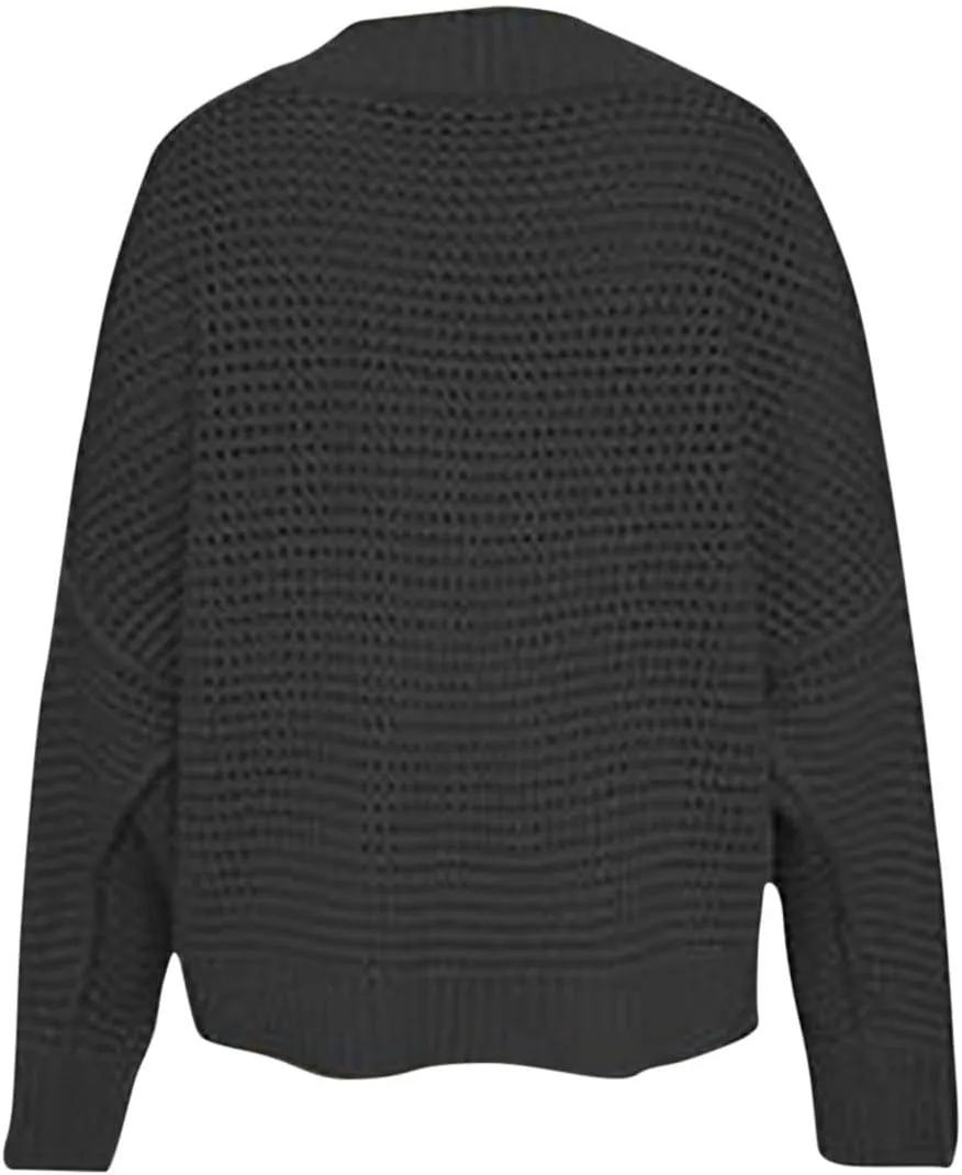 Women's Notched Cropped Cardigan Sweater Hollow Out Lightweight Long Sleeve Shrug Fashion Casual Knit Bolero Outwear