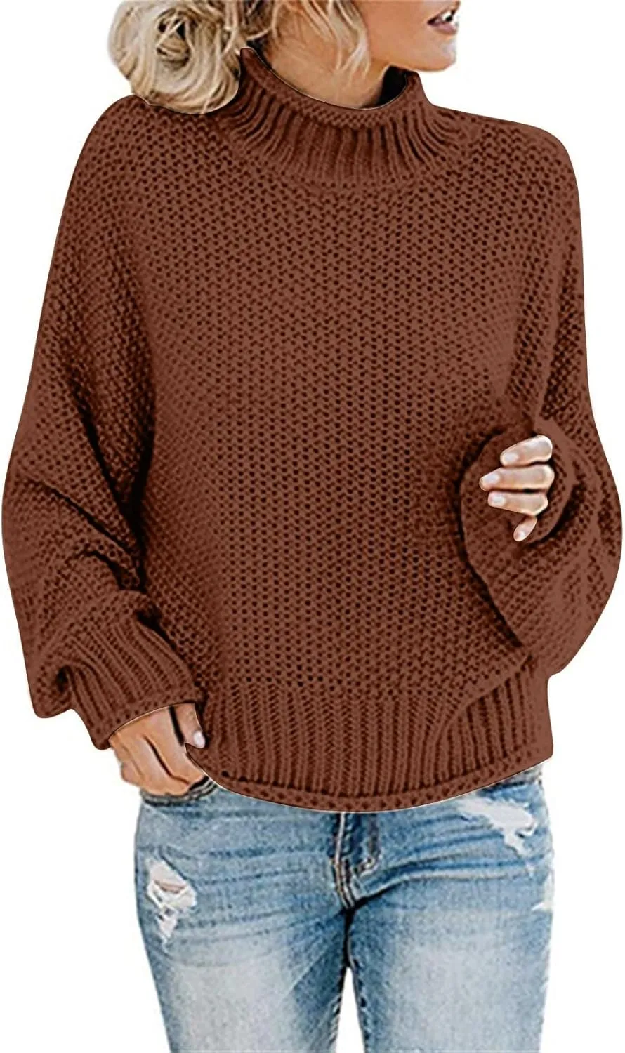 Womens Turtleneck Oversized Sweaters Batwing Long Sleeve Pullover Loose Chunky Knit Jumper