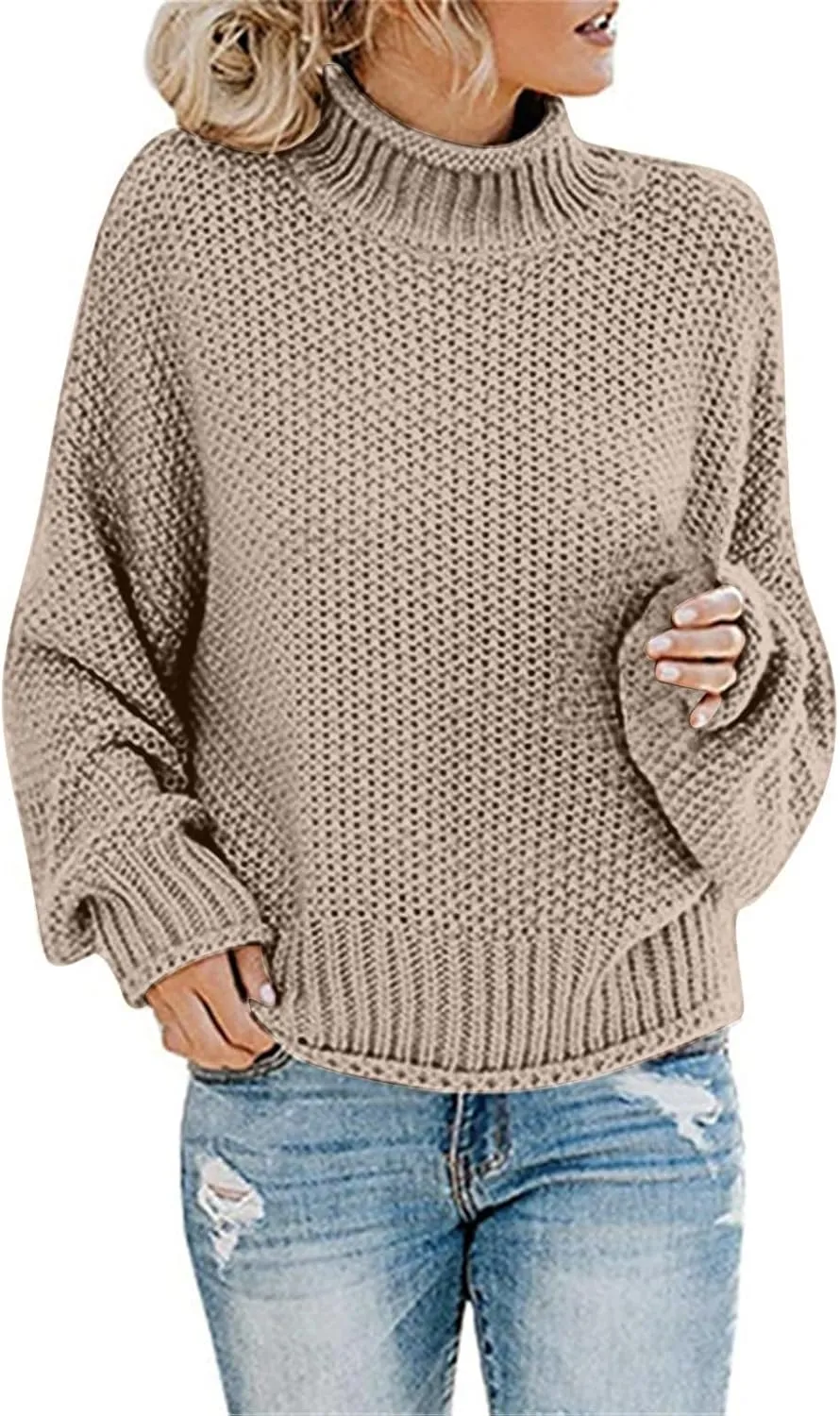 Womens Turtleneck Oversized Sweaters Batwing Long Sleeve Pullover Loose Chunky Knit Jumper