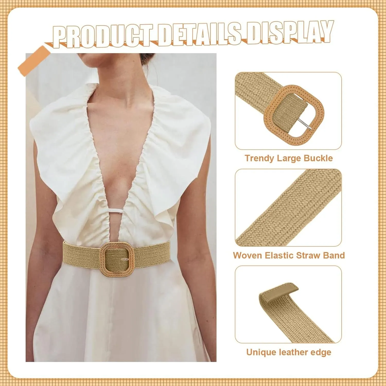 X Belt Women Belt Straw Woven Elastic Stretch Wide Waist Belts For Dresses With Buckle