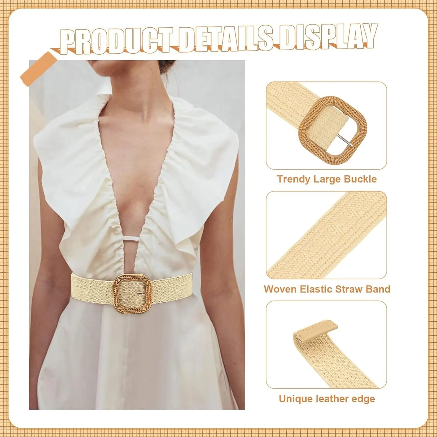 X Belt Women Belt Straw Woven Elastic Stretch Wide Waist Belts For Dresses With Buckle