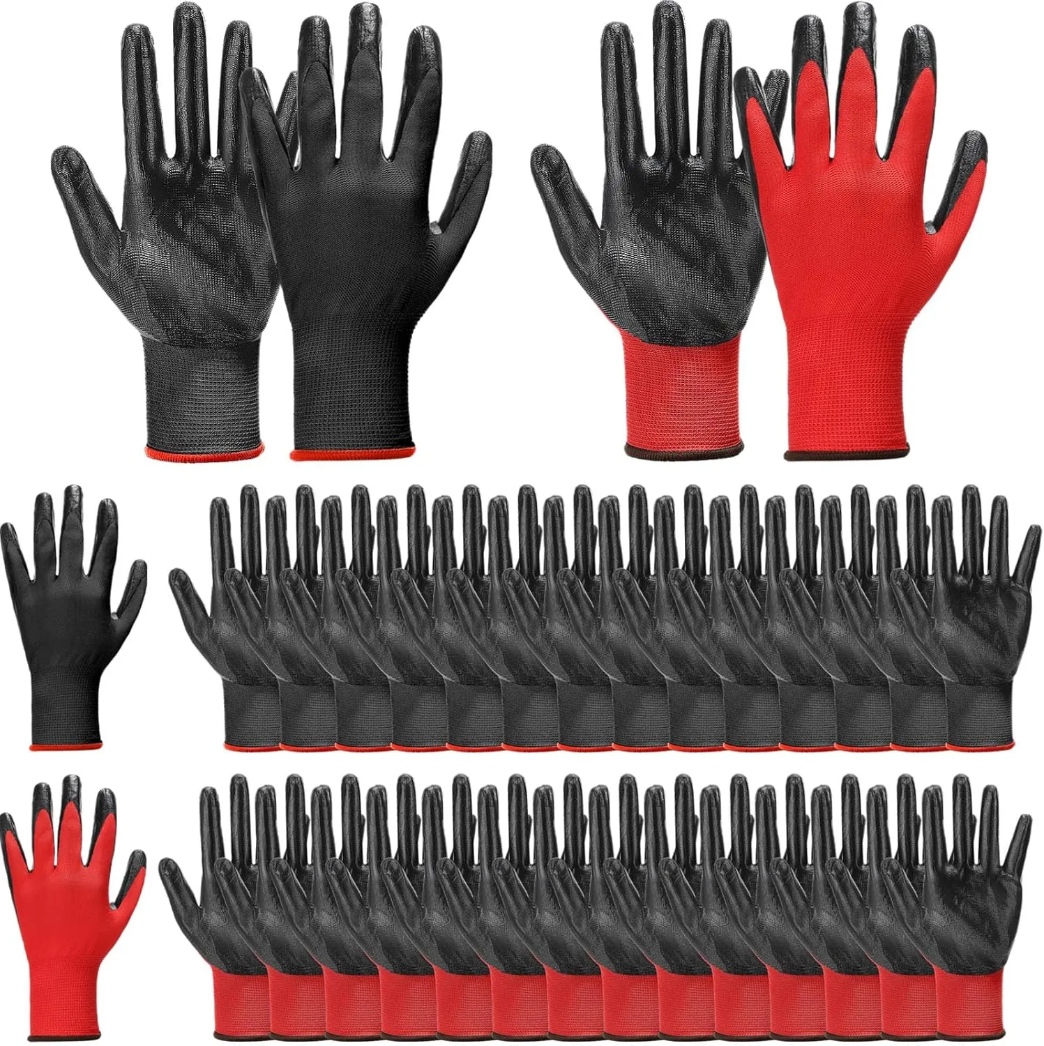 Xtinmee 50 Pair Work Gloves for Men Safety Working Gloves with Grip Nitrile Coated Palm Construction Utility Nylon Mechanic Touch Screen for Warehouse