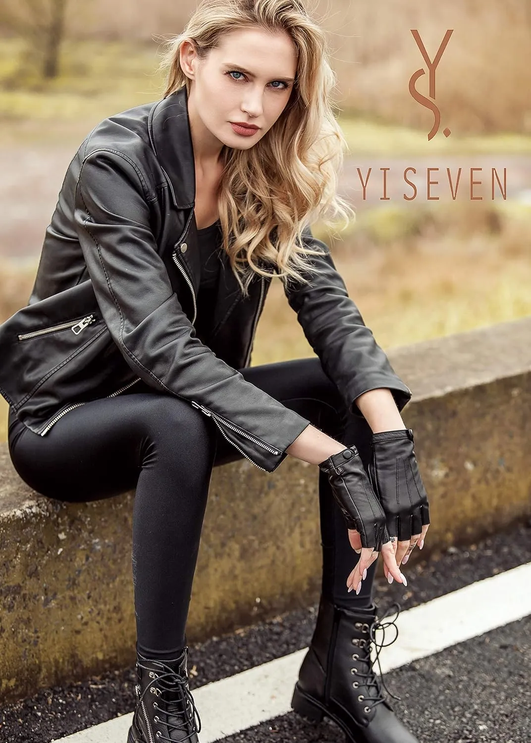 YISEVEN Women's Classic Sheepskin Leather Fingerless Gloves