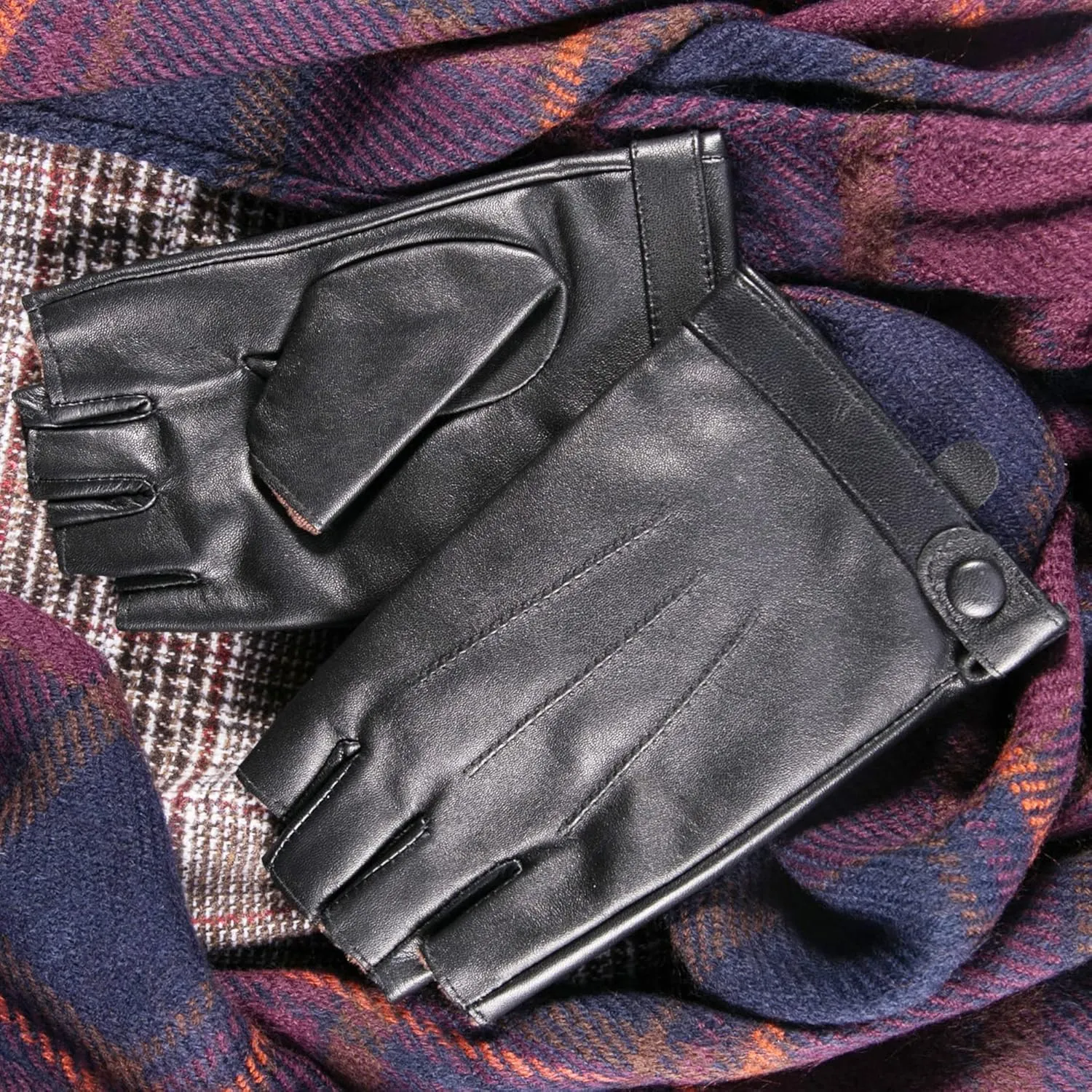 YISEVEN Women's Classic Sheepskin Leather Fingerless Gloves