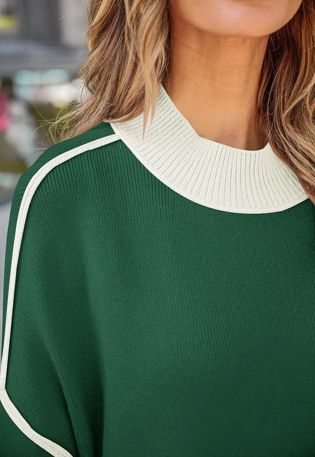 ZESICA Women's Winter Oversized Sweaters Long Sleeve Color Block Mock Neck Side Slit Comfy Loose Knitted Pullover Tops