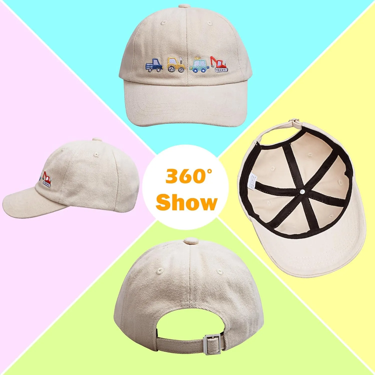 ZGDG Kids Boys Girls Baseball Cap Toddler Embroidery Car Trucker Hat Adjustable Washed Vintage Sun Fishing Hat for 3-8 Years